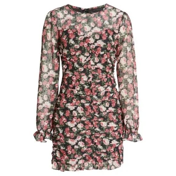 💕VICI💕 Floral Ruched Long Sleeve Minidress ~ Black Floral Print XL NWOT - Picture 6 of 14